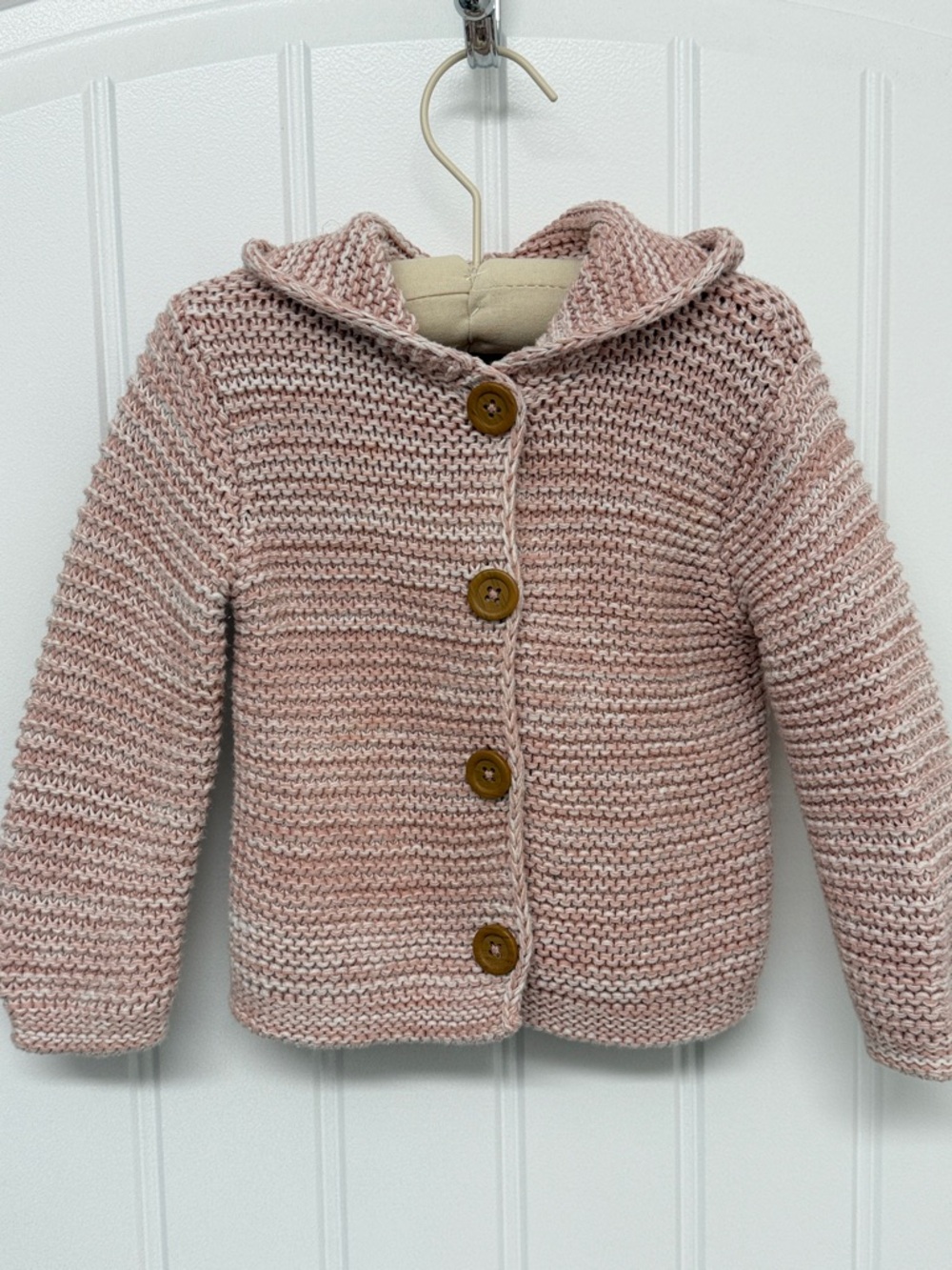 NORDSTROM Knit Hooded Cardigan with Buttons - Blush Pink size 9 months
